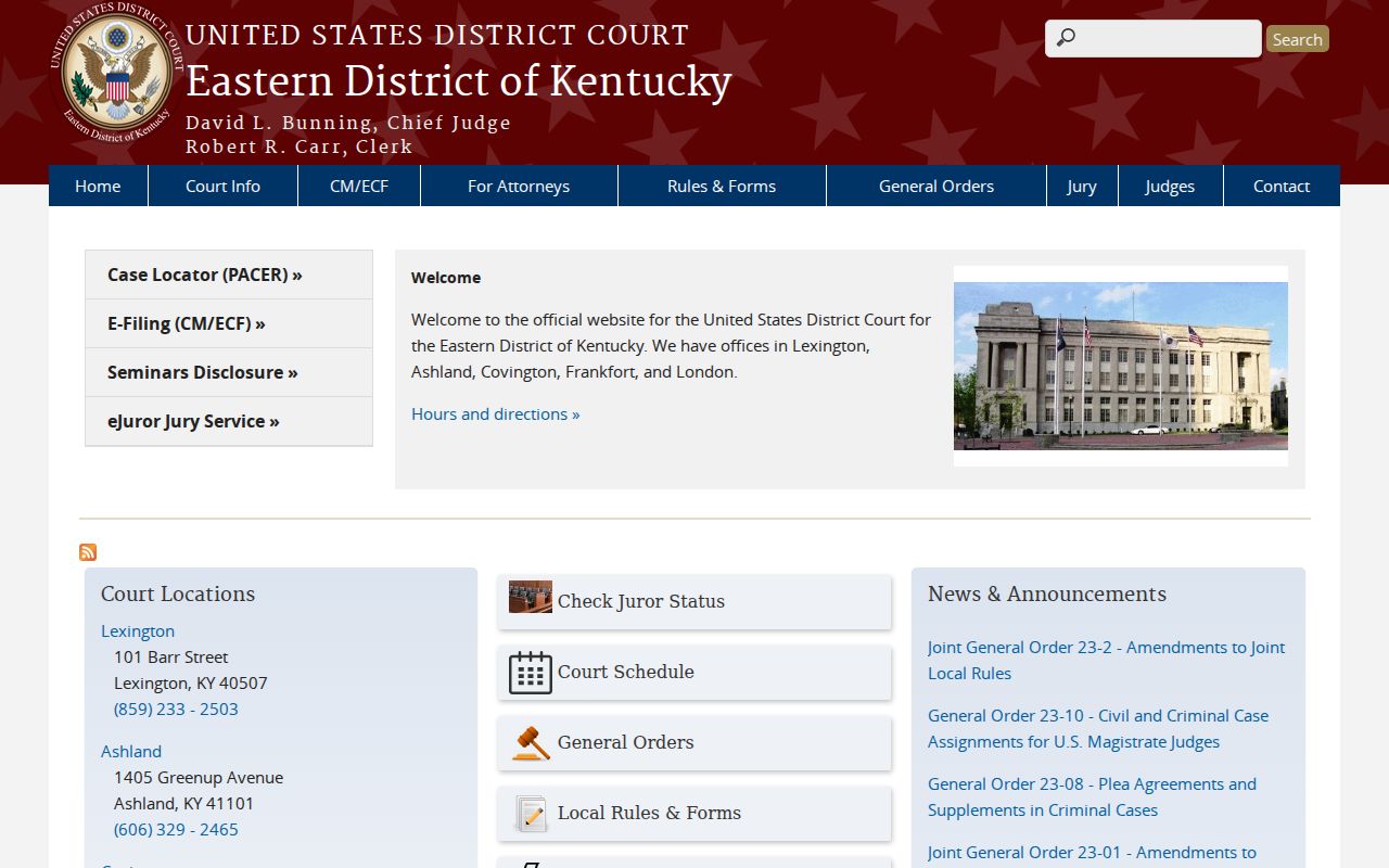 Woodford County court case lookup source for the Eastern District of Kentucky