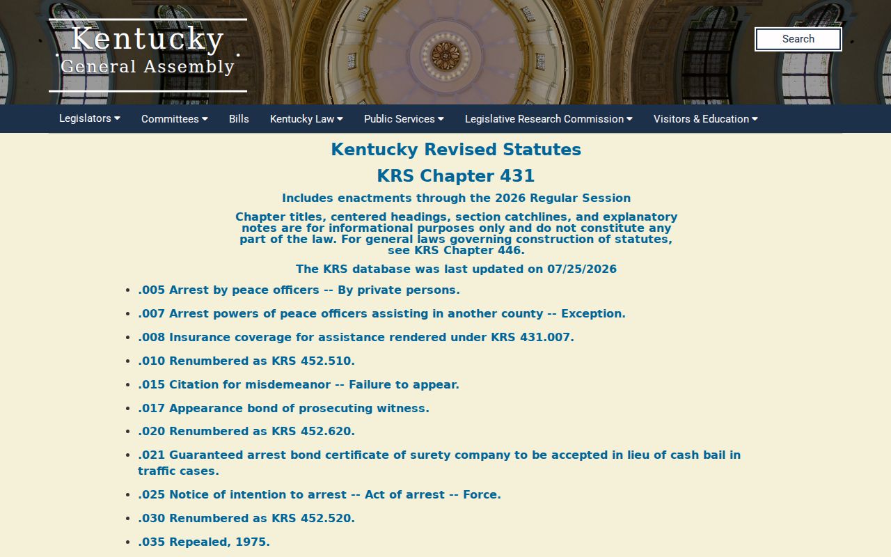 Woodford County court case lookup source for Kentucky criminal procedure statutes