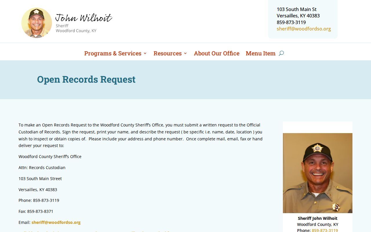 Midway Woodford County sheriff criminal records request channel