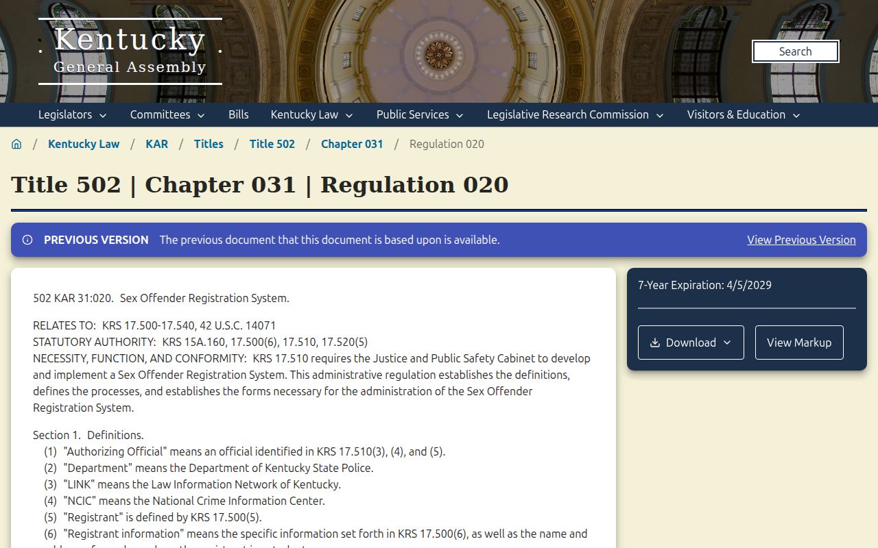 Woodford County sex offender registration regulation in Kentucky