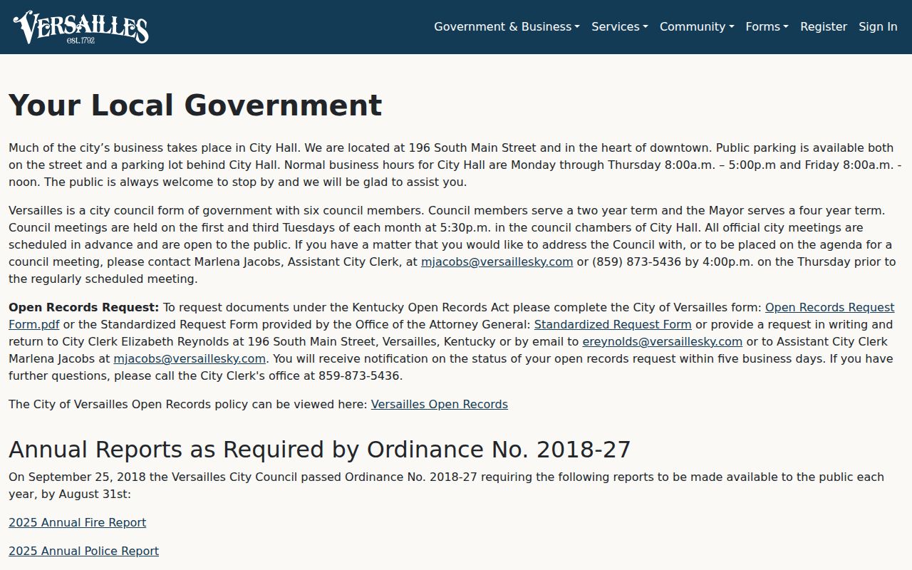 Versailles Kentucky criminal records open-records instructions